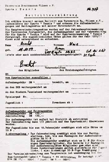 Gründungsmitglieder Tennissparte 1971